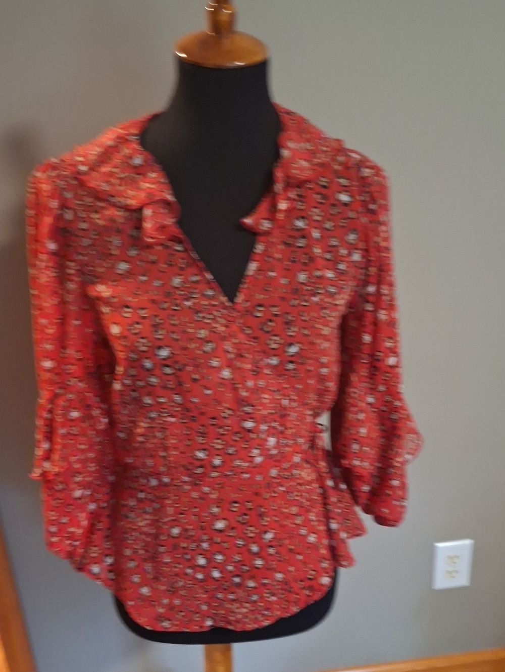 Zara Red Floral Tie-Front Blouse